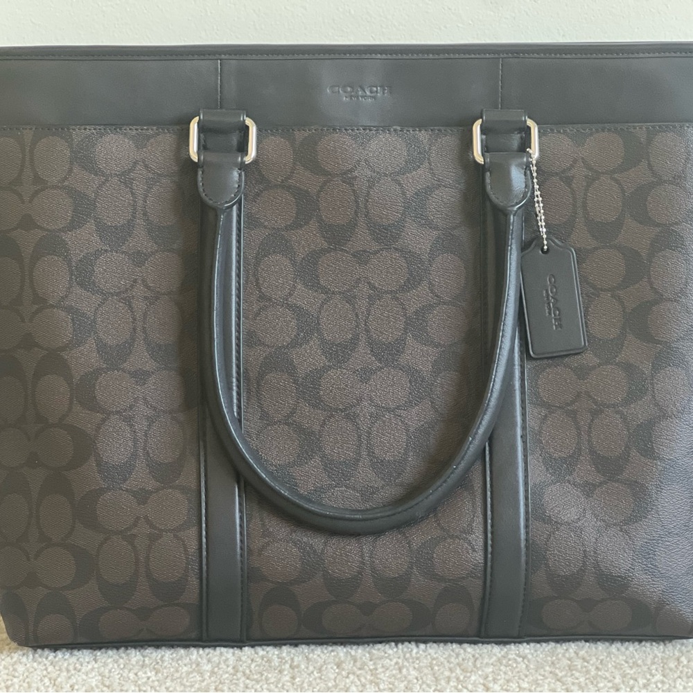 Coach Brown and Black Laptop Bag with Signature Monogram